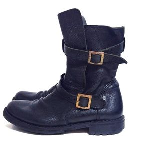 FIORENTINI+BAKER Double Buckle Black Leather Moto Boots